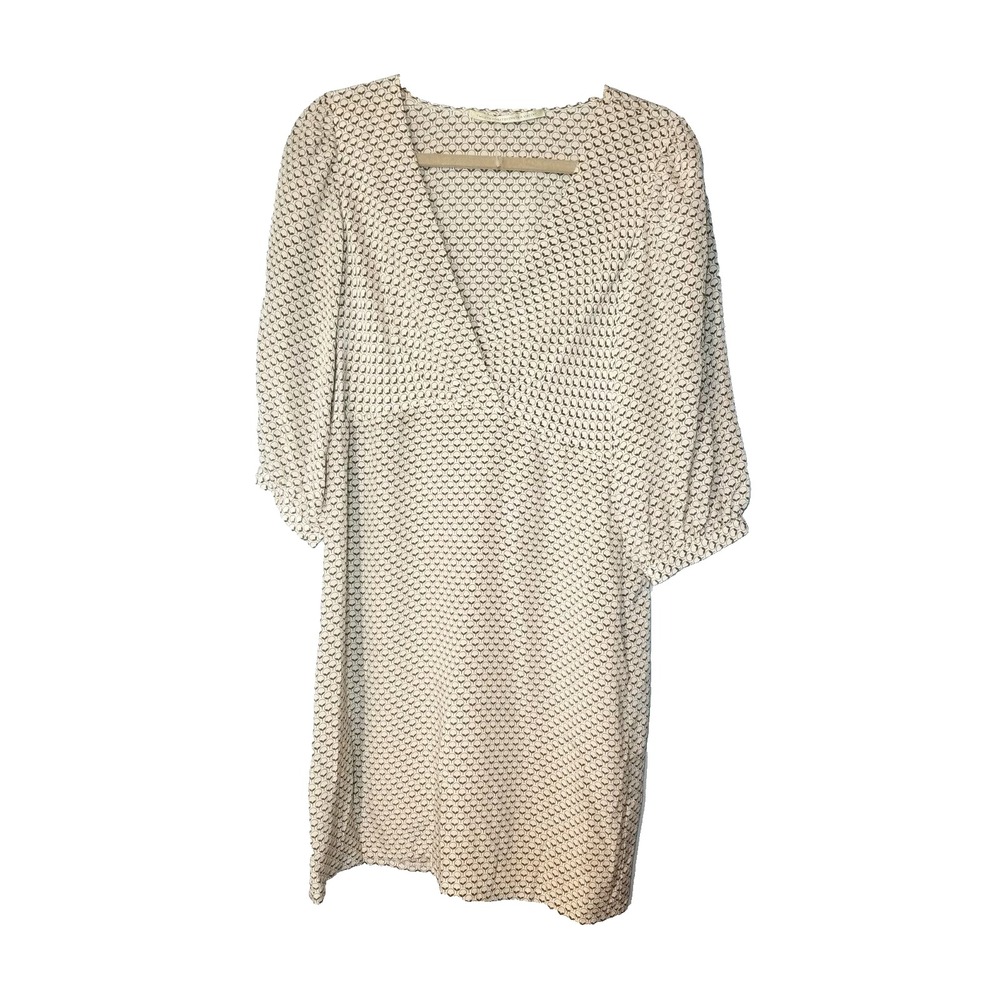 Twelfth Street 100%‎ Silk V Neck Short Sleeve Dress Cream/Brown Cotton NWOT Med